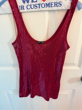 Express Red Sequin Ribbed Tank Top